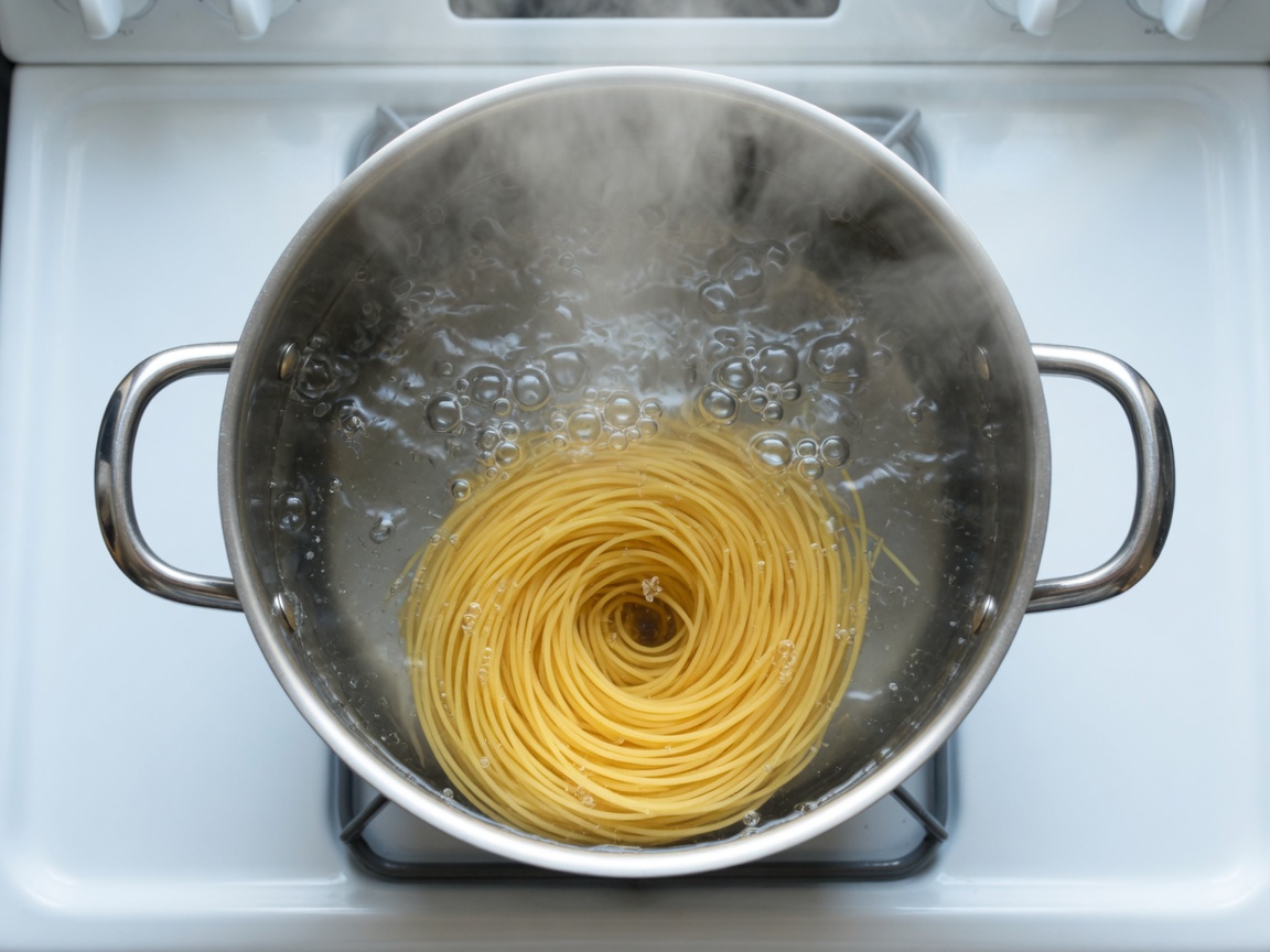 Spaghetti boiling in a large pot of salted water