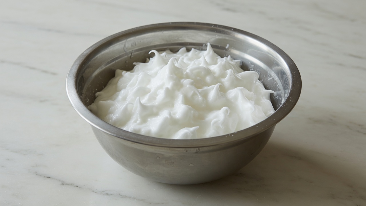 Egg whites beaten to stiff glossy peaks