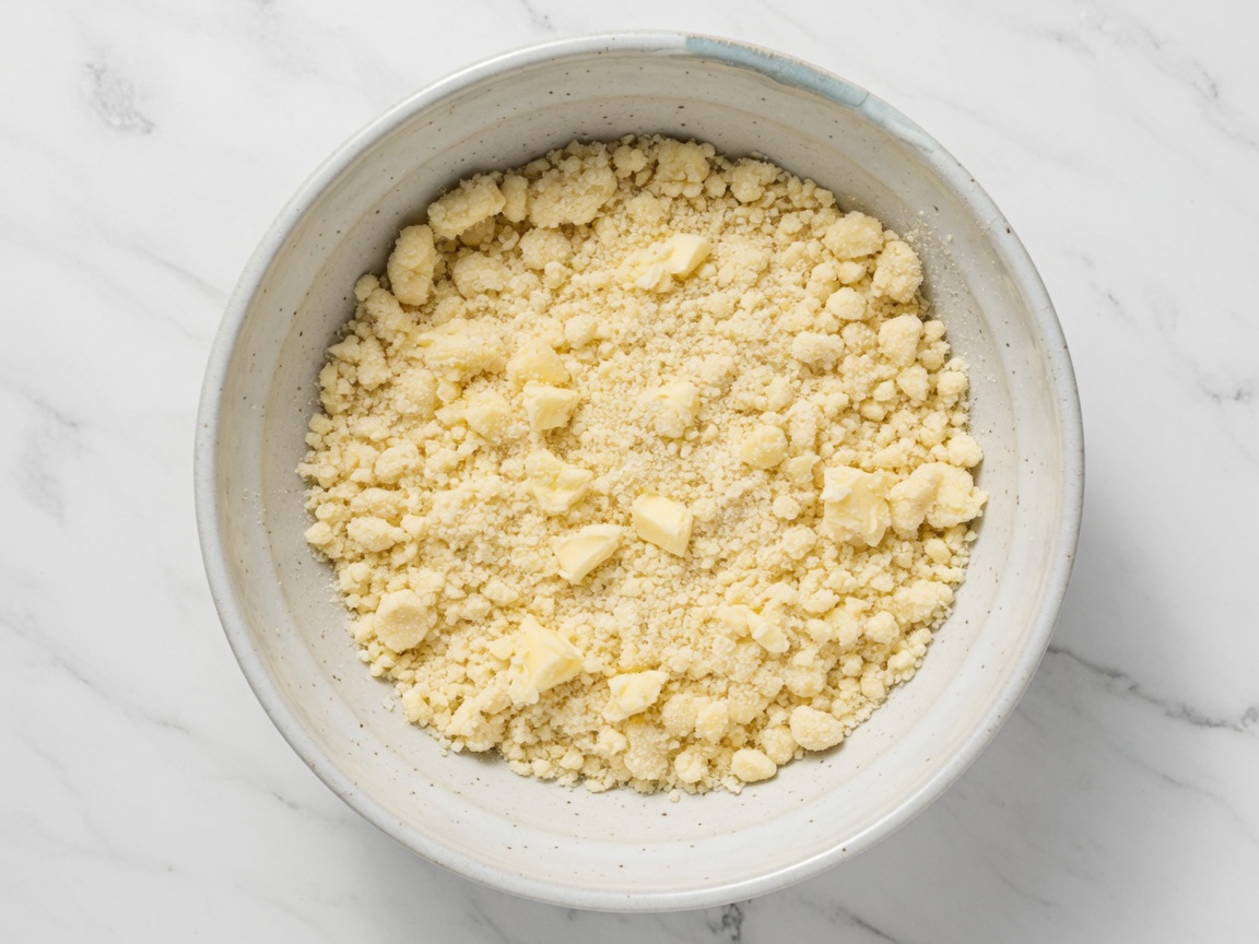 Cold butter cut into flour for pie dough
