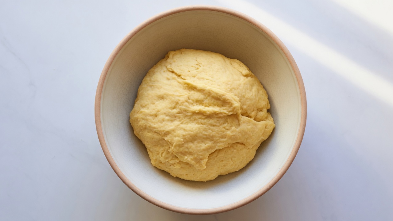 Soft yellow masarepa dough in a bowl