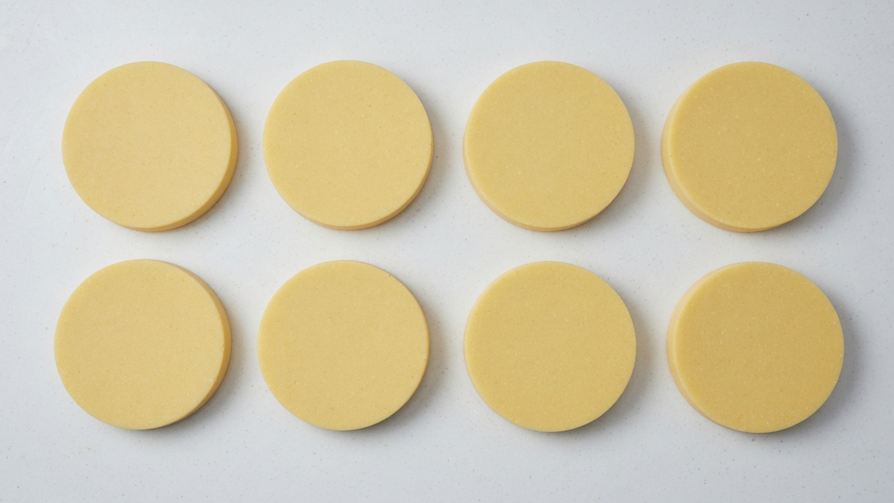 Eight masarepa disks shaped and ready to cook
