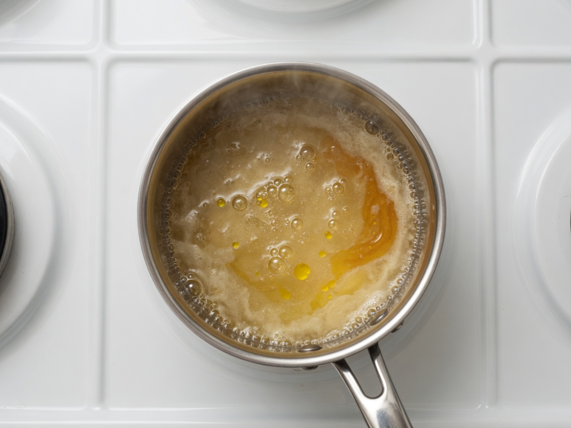 Honey lemon syrup simmering in a small saucepan