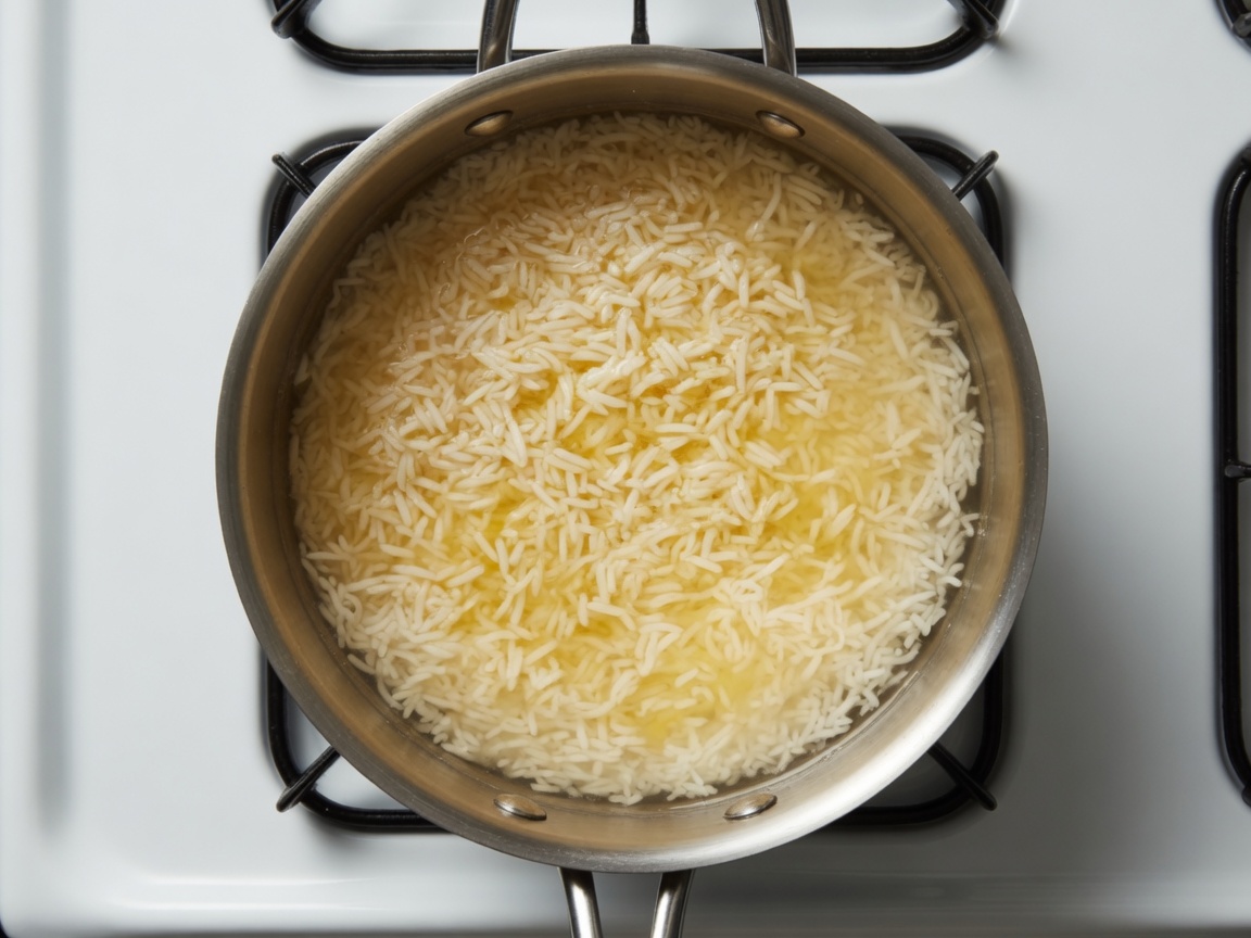 Rice in a saucepan coming to a boil