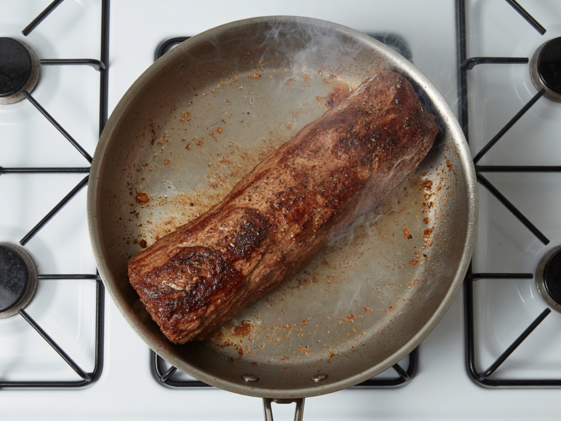 Tenderloin searing in a skillet