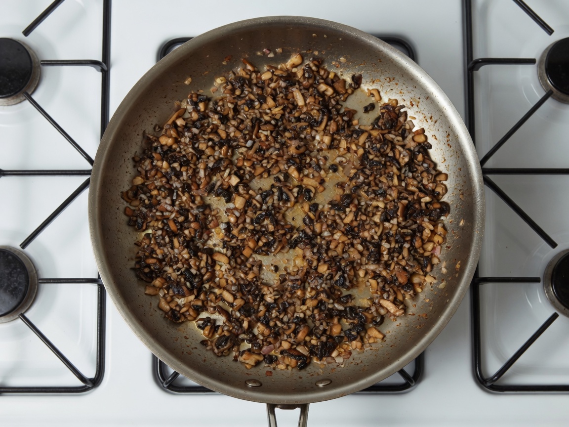 Mushroom filling cooking until dry