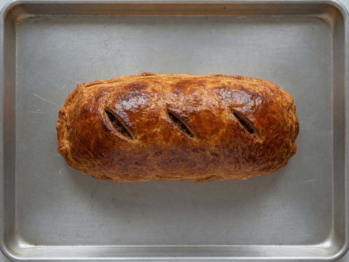 Baked Wellington on a baking sheet