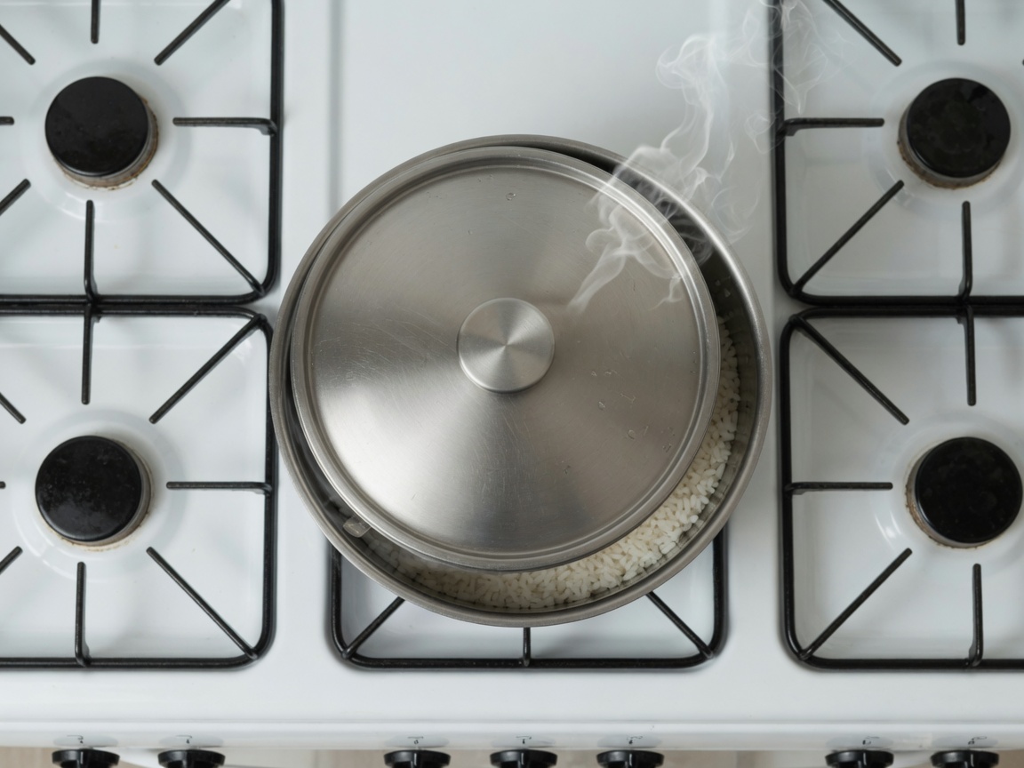 Rice cooking in a saucepan