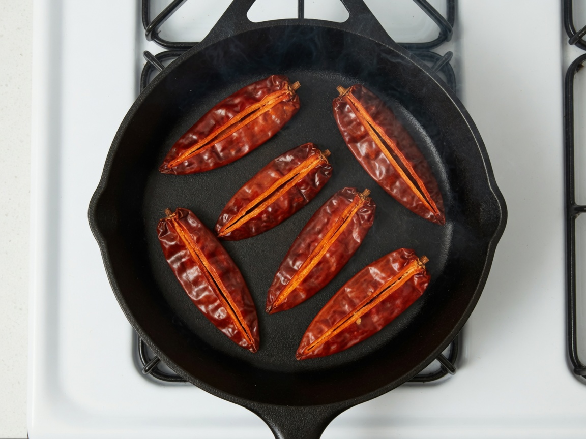 Guajillo chiles toasting