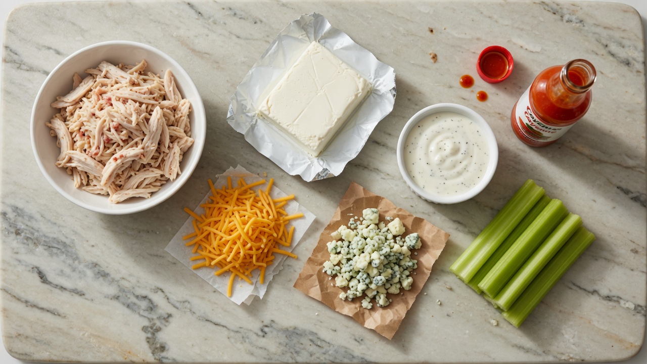 Ingredients for Buffalo Chicken Dip