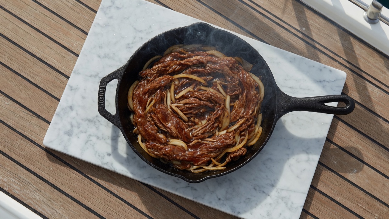 Beef searing in a hot skillet
