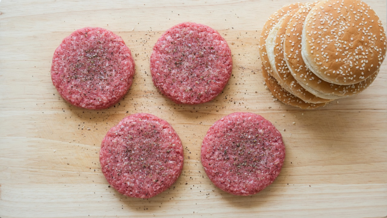 Four raw burger patties