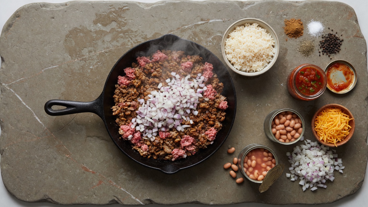 Ground beef and onion browning