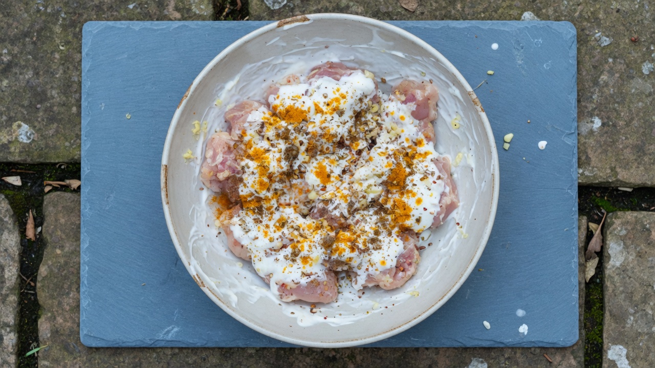 Chicken tossed in yogurt marinade