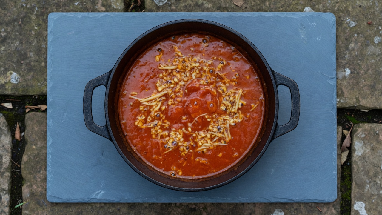 Tomato butter sauce simmering in a pot