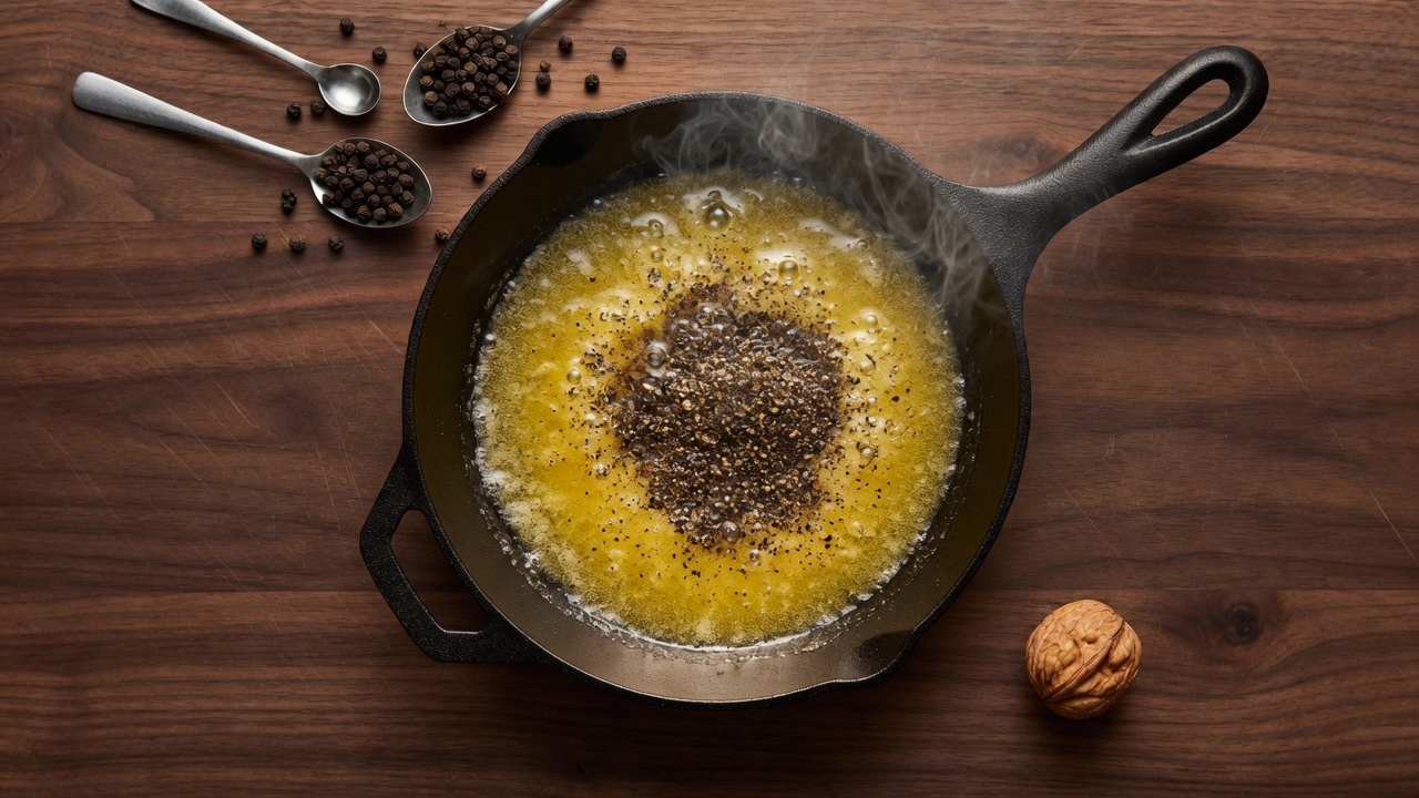 Cracked pepper blooming in butter