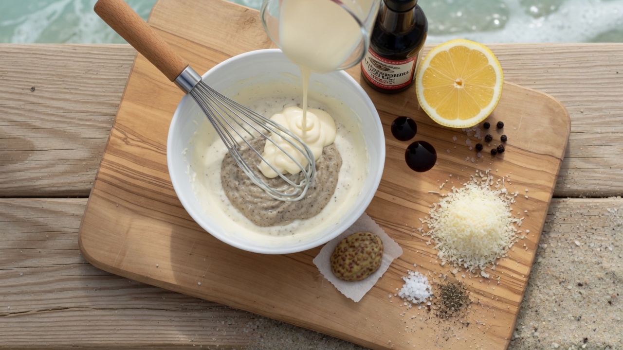 Dressing whisked with mayonnaise