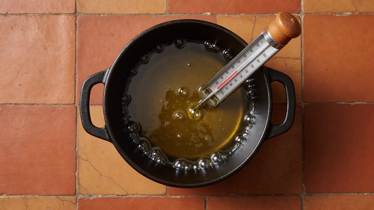 Oil heating in a heavy pot