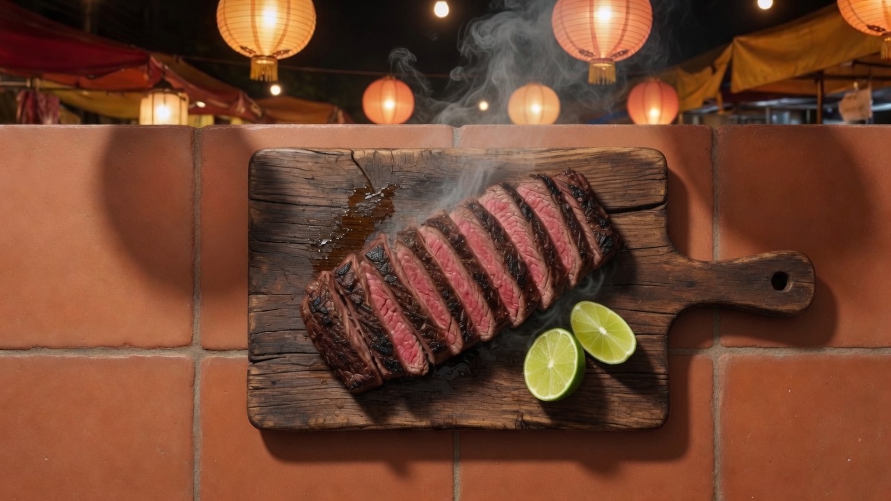 Grilled steak sliced across the grain with lime