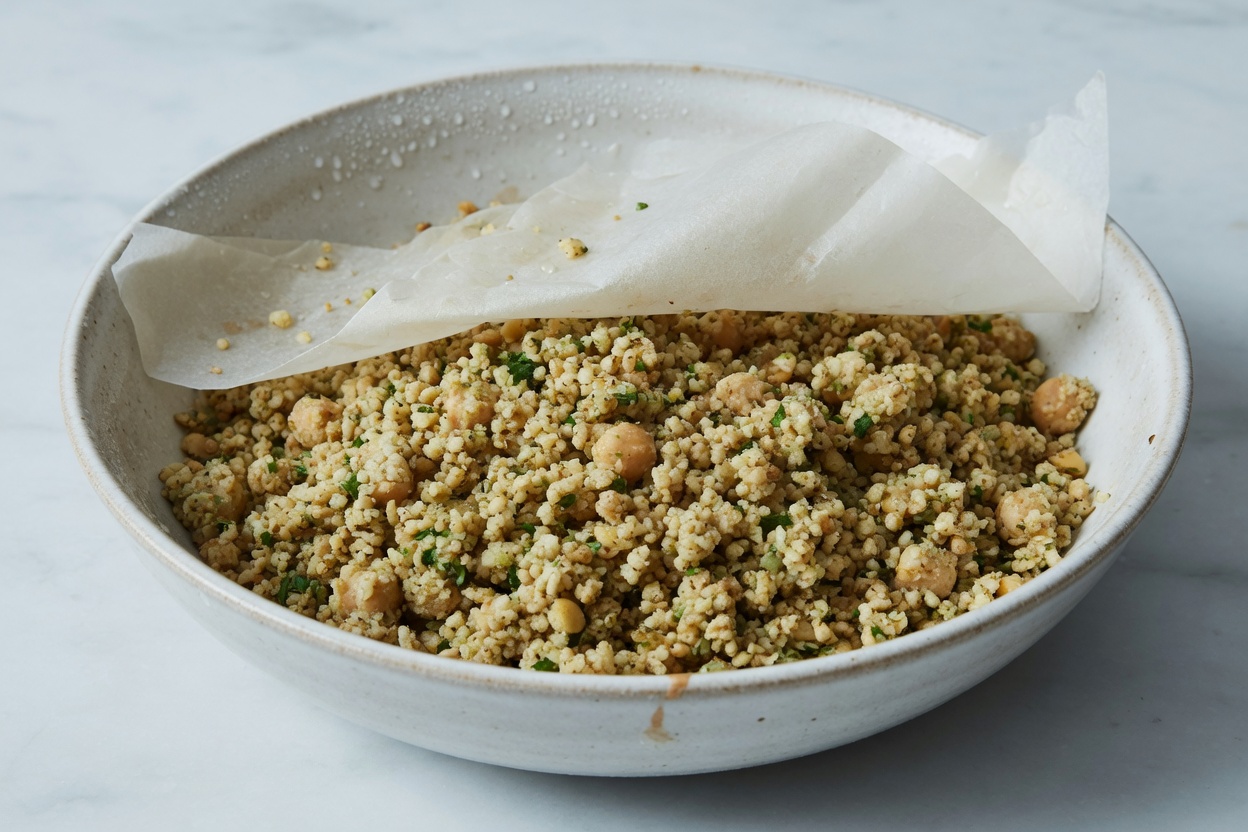 Falafel mix in a bowl, ready to chill