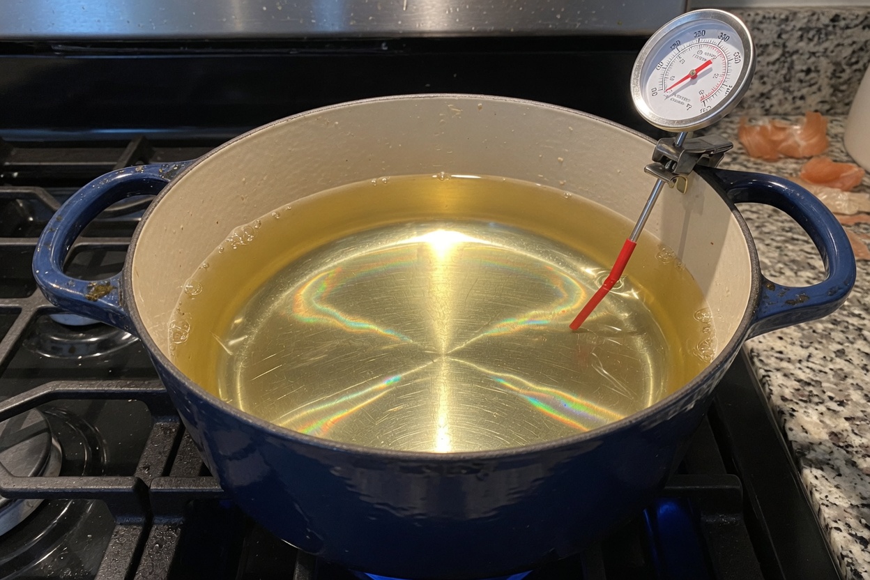 Oil heating in a heavy pot