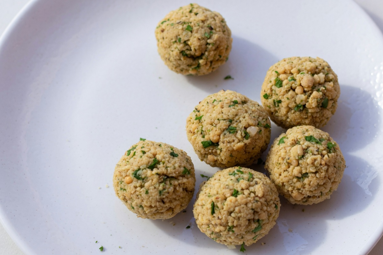 Raw falafel balls on a plate