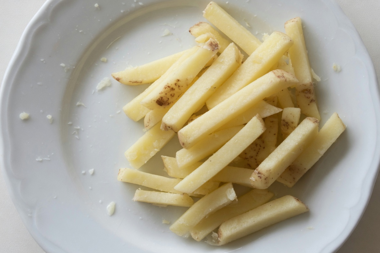 Thick potato chips cut and patted dry