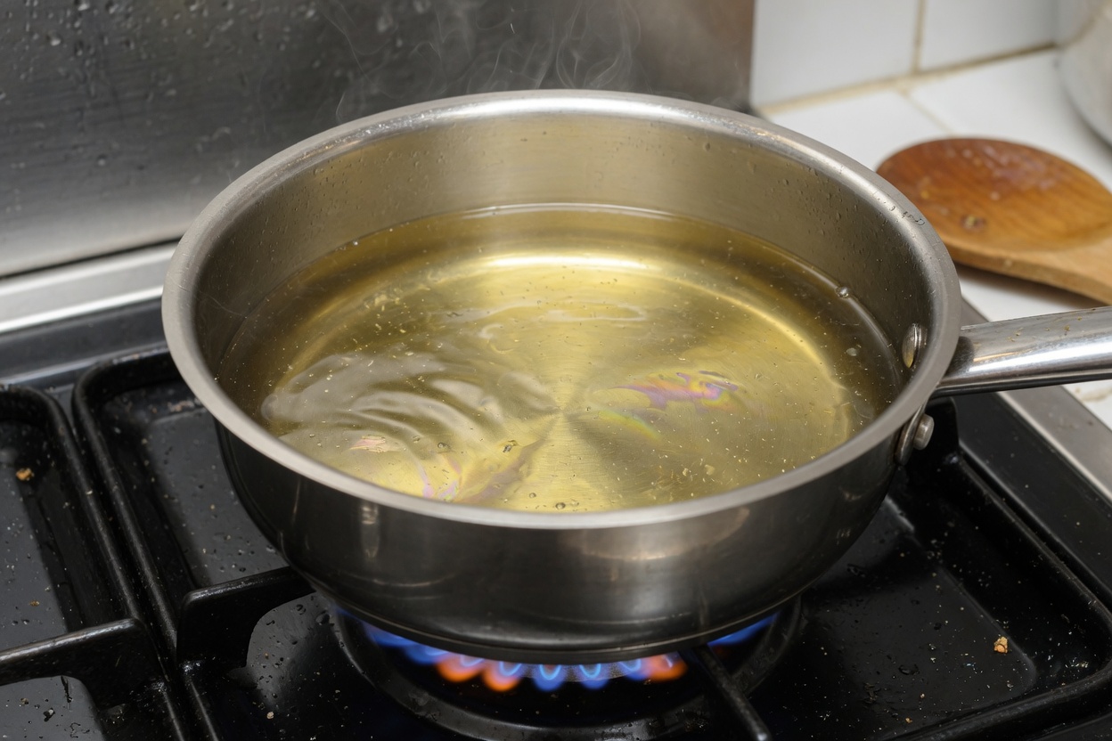 Oil heating in a saucepan