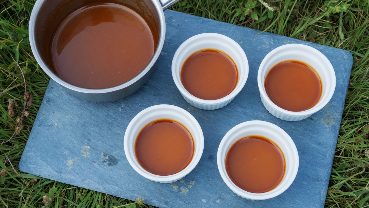 Amber caramel in four ramekins