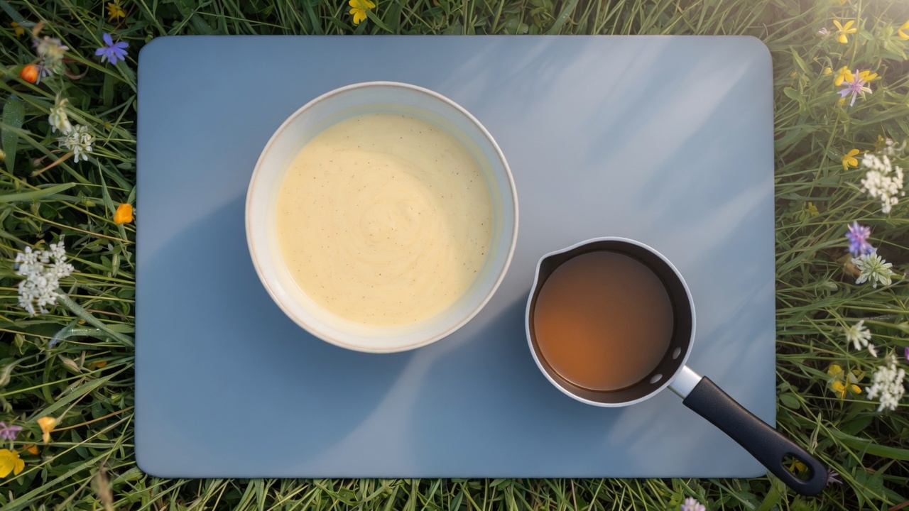 Egg and milk custard mixed in a bowl