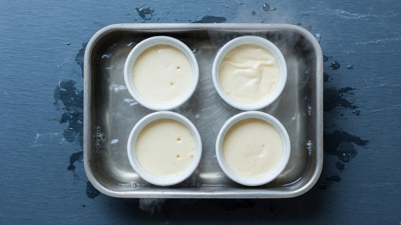 Ramekins in a hot water bath