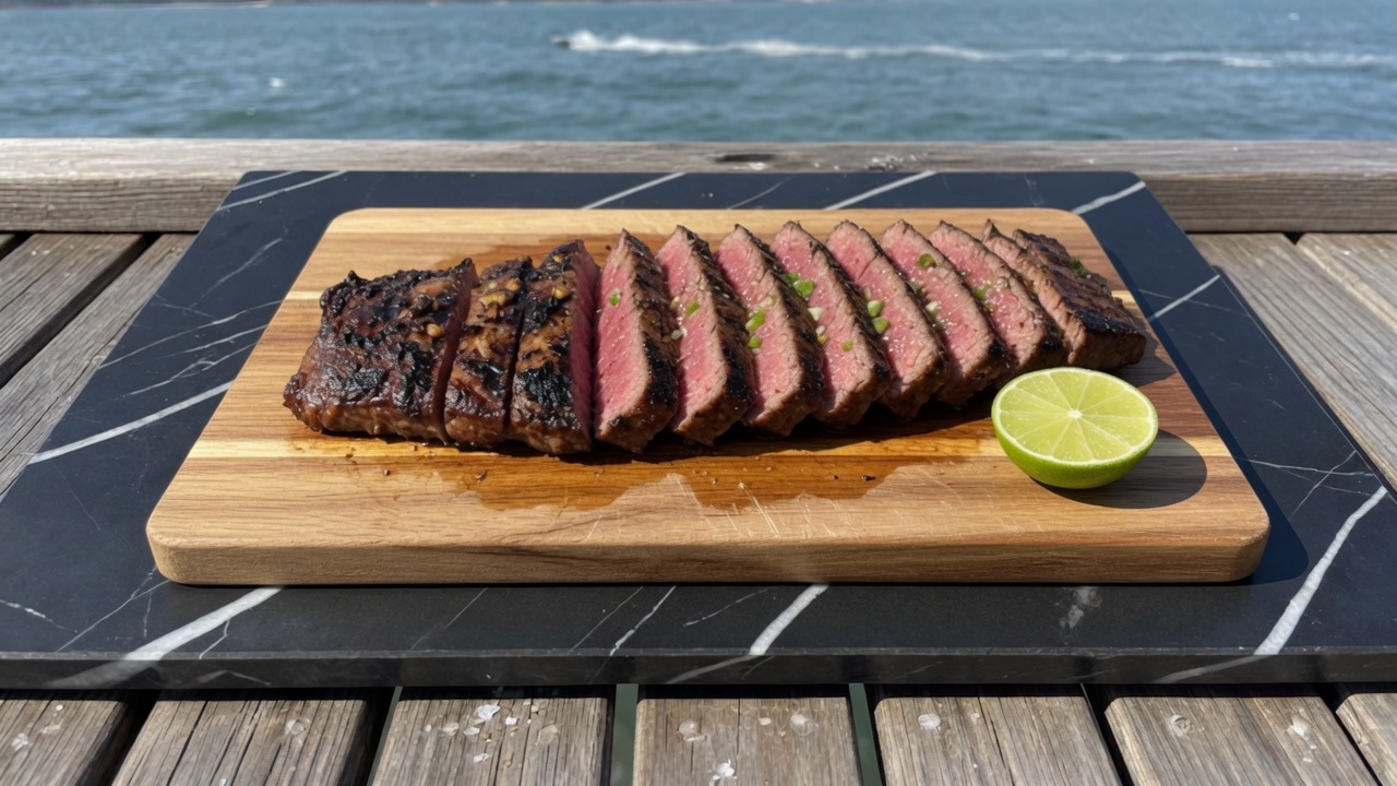 Steak sliced across the grain
