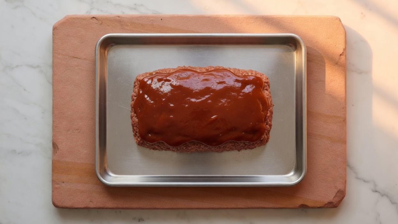 Meatloaf shaped on a bare baking sheet
