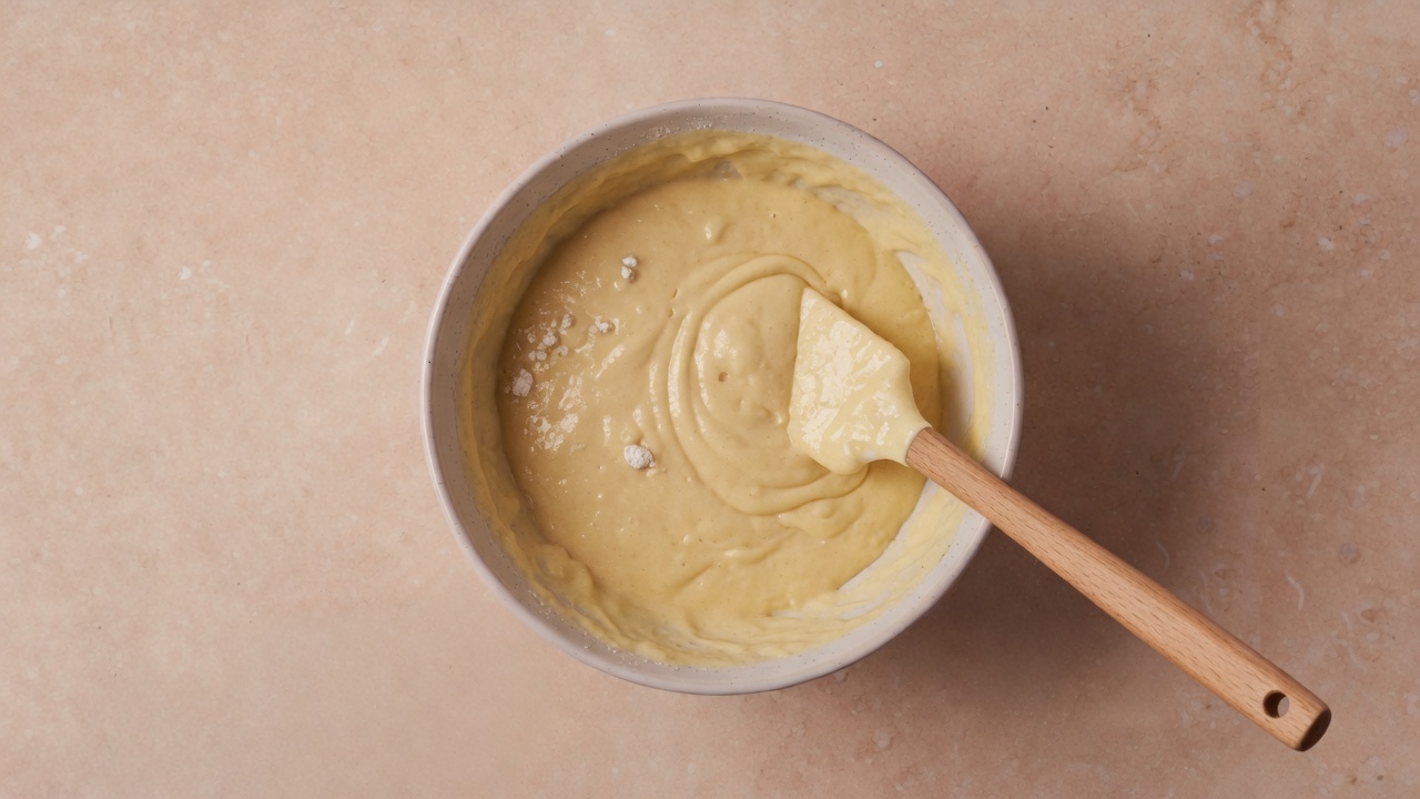 Pancake batter just combined with a few lumps