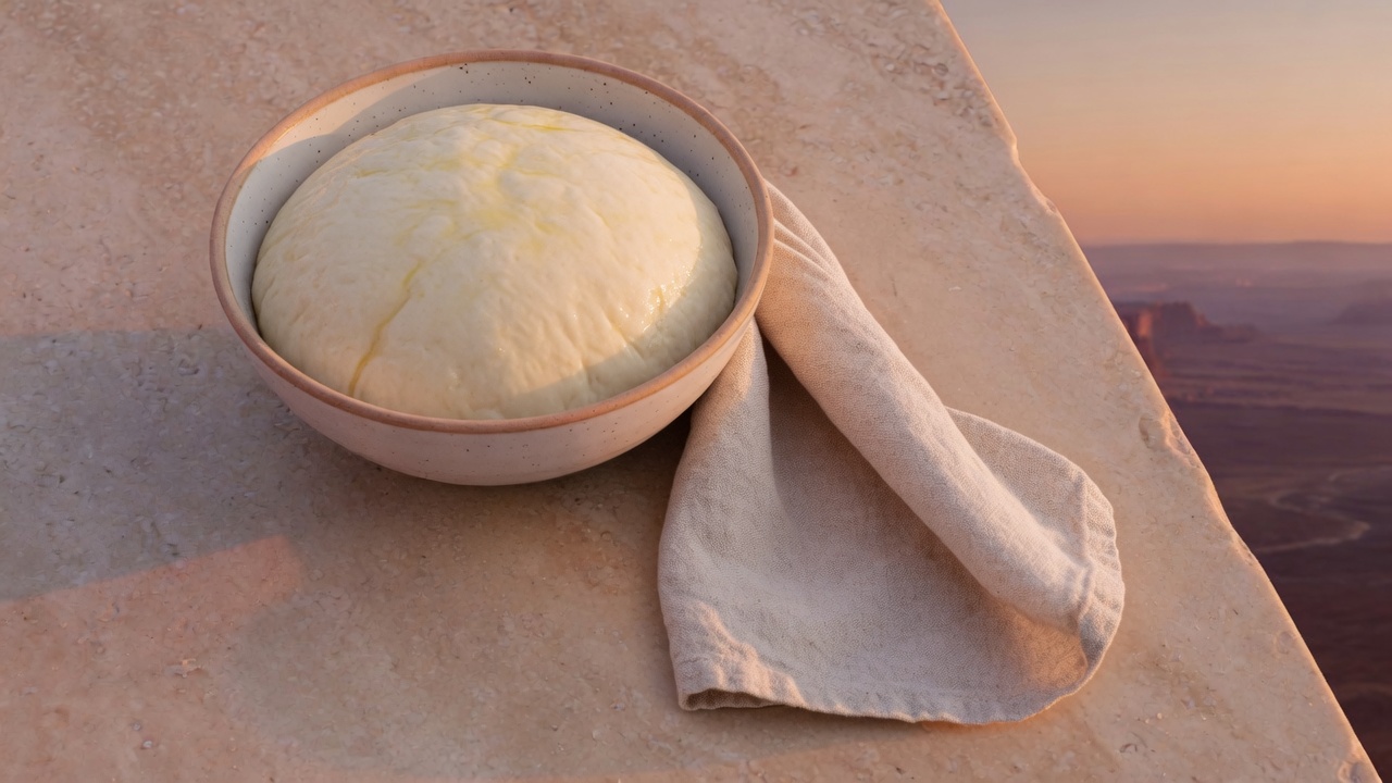Pita dough risen in a bowl