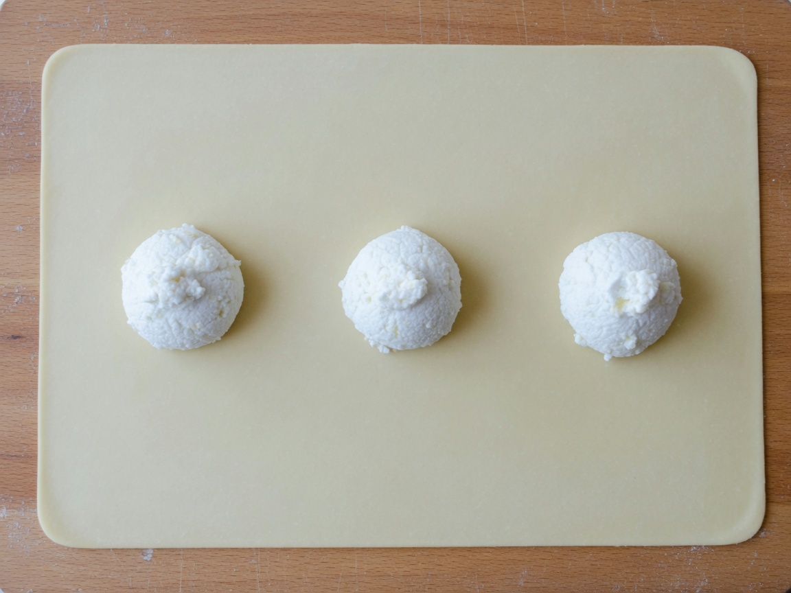 Forming homemade cheese ravioli with well-spaced filling mounds