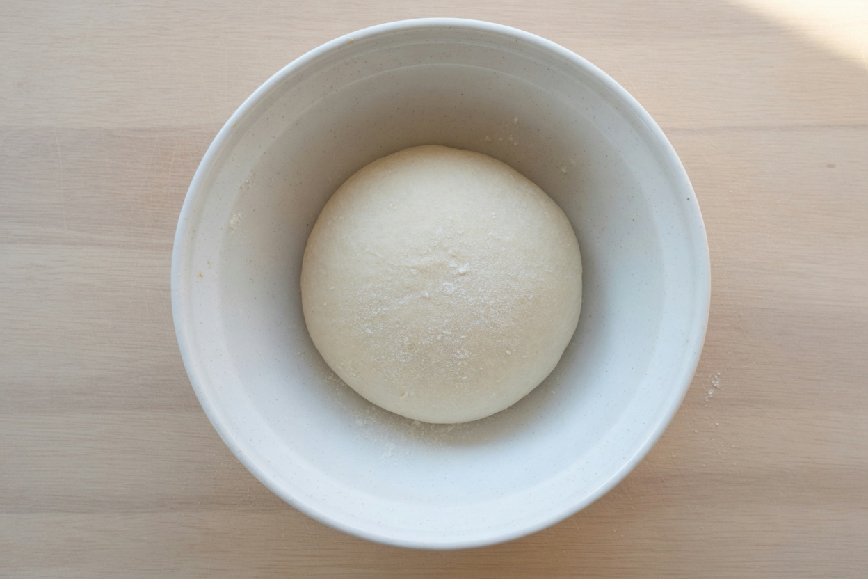 Shaped dough ball in a bowl for overnight fridge proof