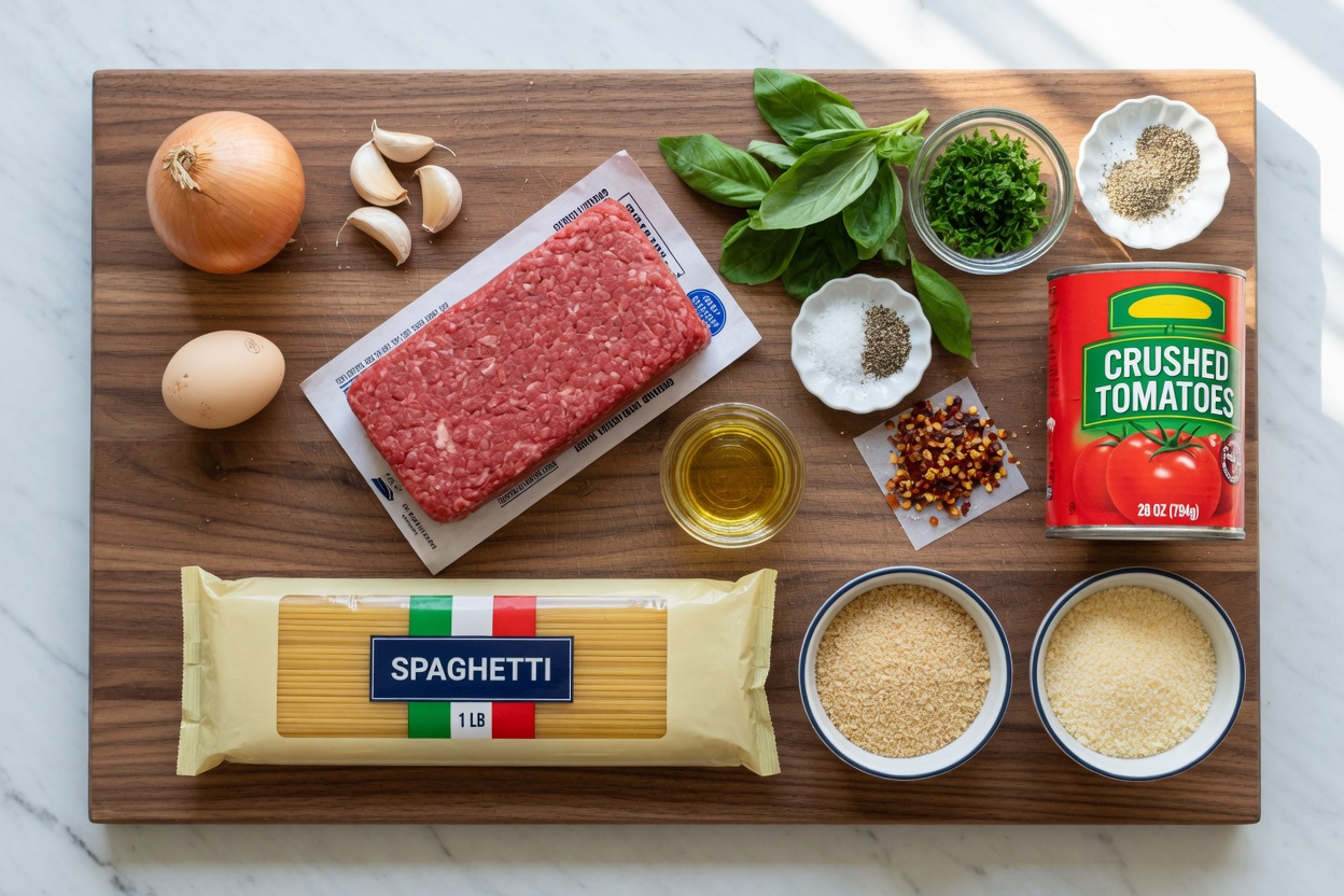 Ingredients for Spaghetti and Meatballs