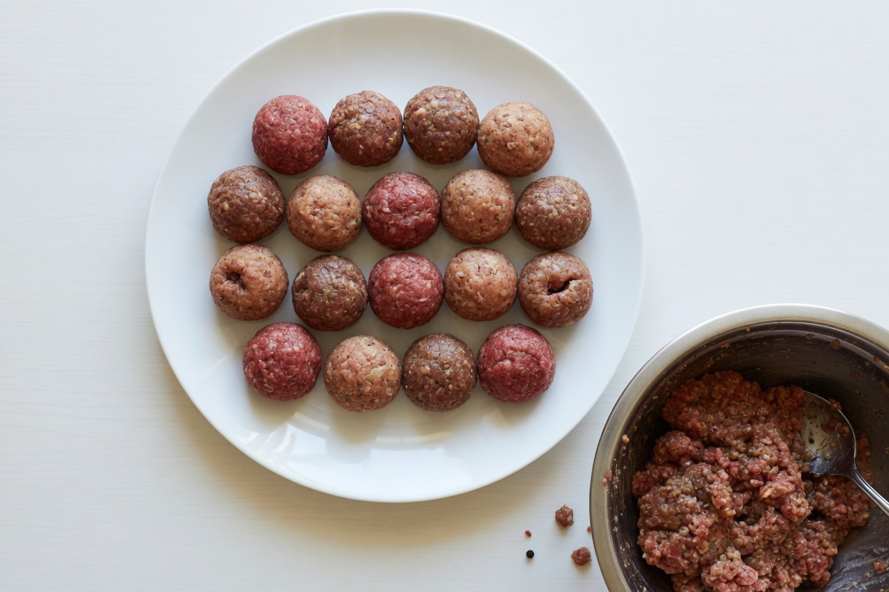 Raw homemade meatballs on a plate