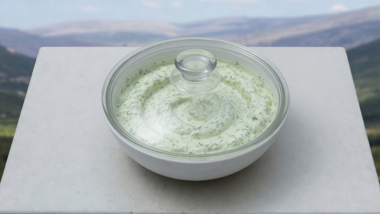 Mixed tzatziki in the same bowl covered to chill