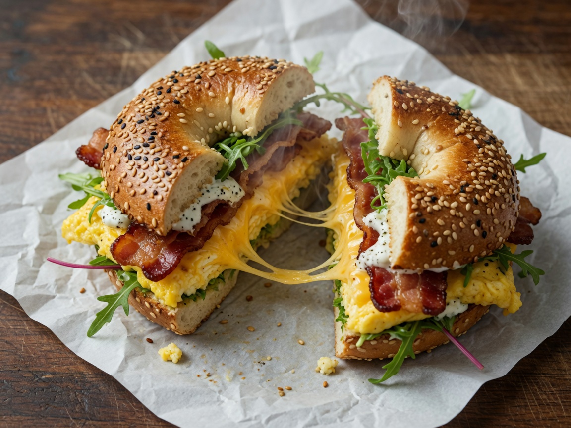 GüdDish illustration of NYC Bagel and Egg Sandwich