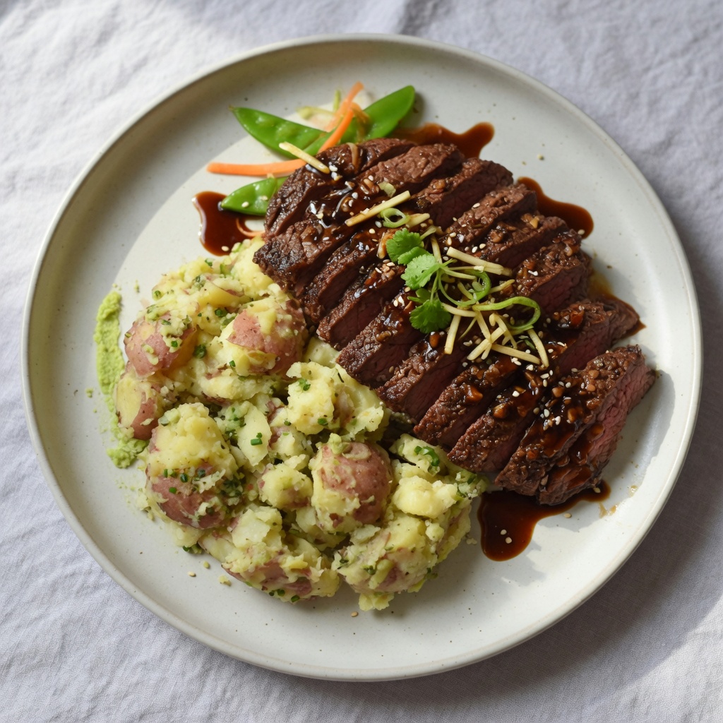 Illustration based on Ginger Flank Steak with Wasabi Smashed Potatoes